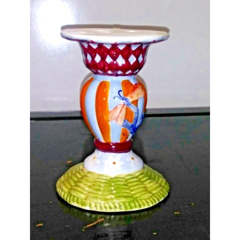 VTG Majolica Candle Holder Tracy Porter The Zrike Company DRAGONFLY WHIMSICAL